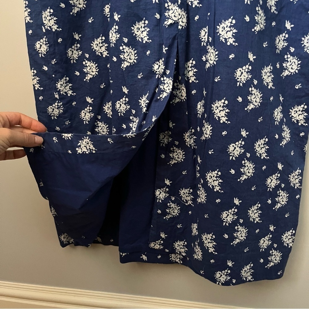 J. Crew Factory Abstract Flower Printed Blue & White 100% Cotton Maxi Dress Sz 2 - Picture 16 of 16